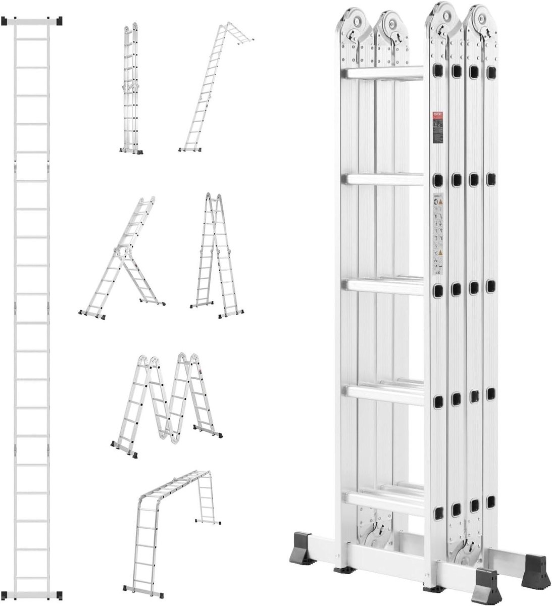 Opvouwbare Ladder - Telescopische Trapladder - Veelzijdig Klussen - 7-in-1 Configuratie - 58 Meter Bereik - Zilver