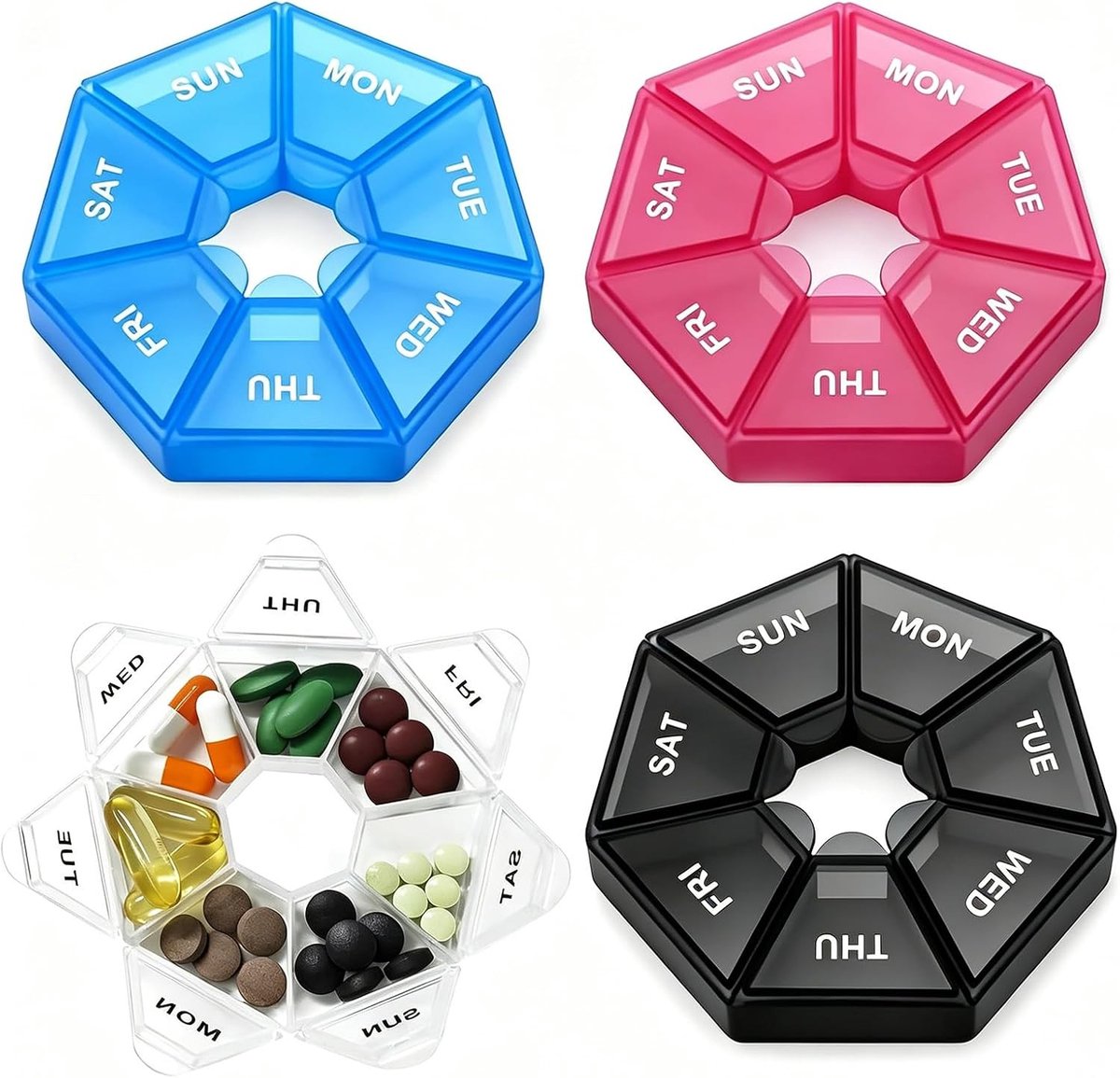 Pillendoos voor 7 Dagen - Mini Draagbare Vochtbestendige Medicijnbox voor Volwassenen met Organisatie en Gezondheid