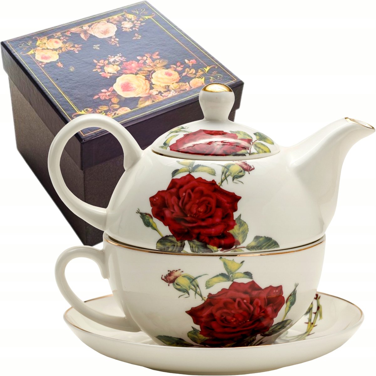 Porseleinen Theeset 'Tea for One' met Kop & Schotel - Rozen