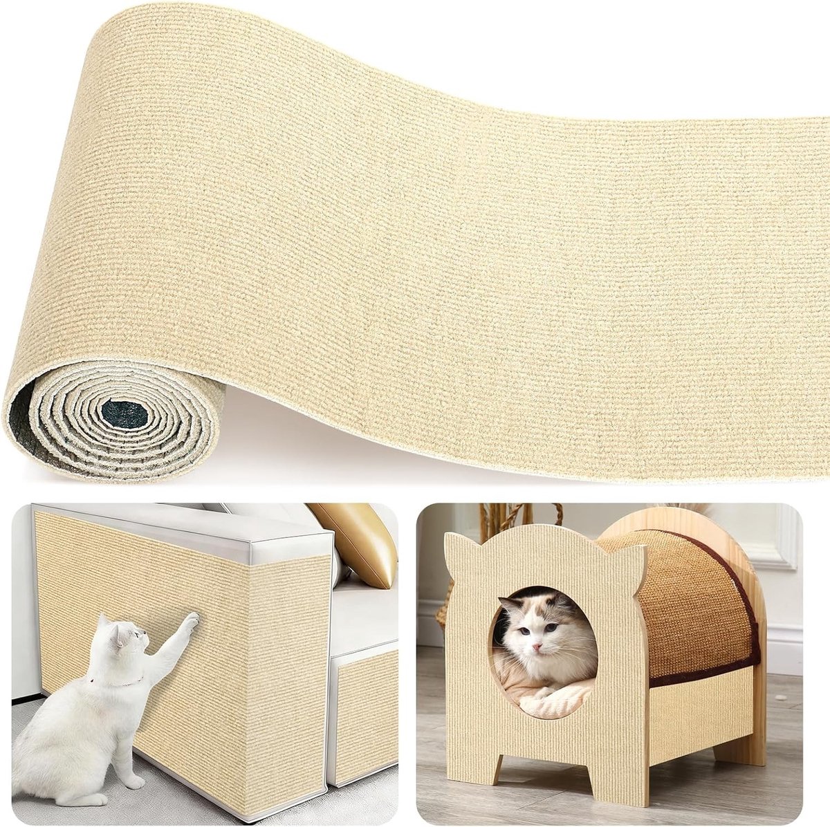 Antikrabvellen - Kaki - 30 x 200 cm - Zelfklevende Polyester Krabmat - Bescherming voor Meubels en Katten
