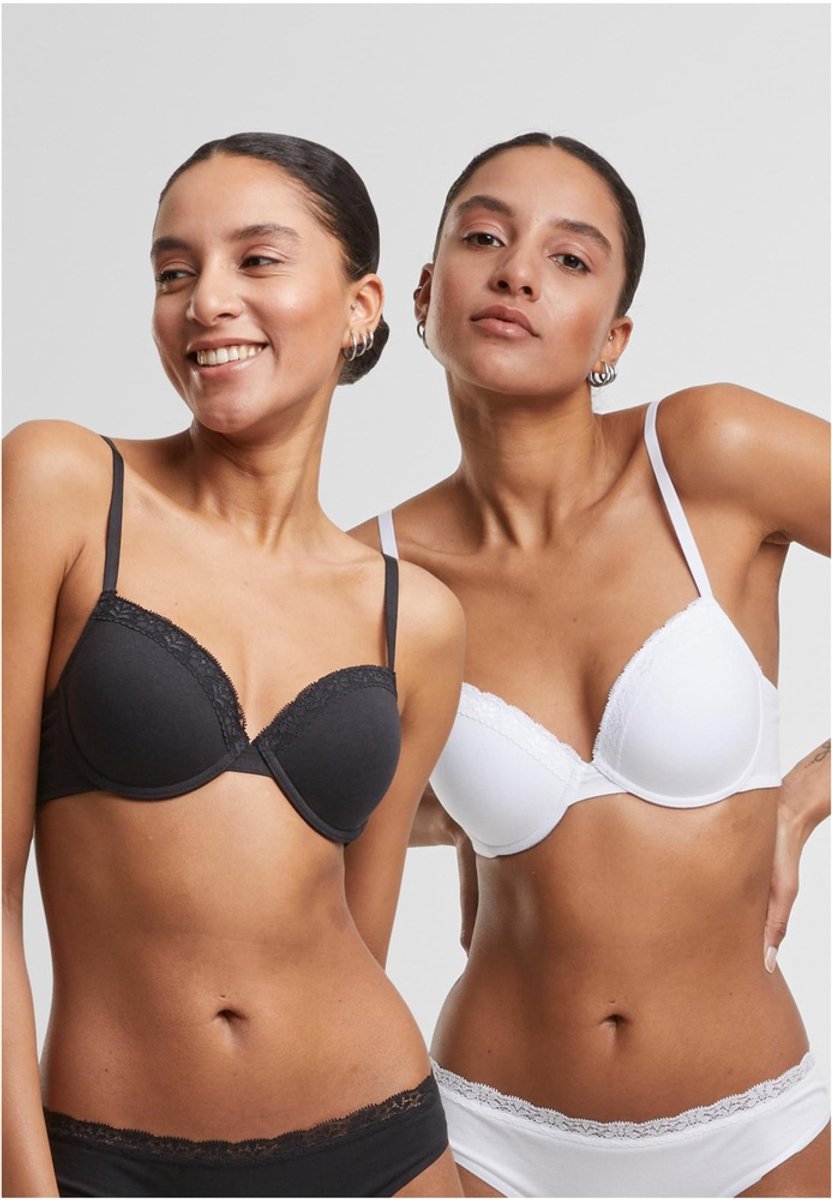 Urban Classics - Basic Cotton Lace 2Pack BH - 85C - Zwart/Wit
