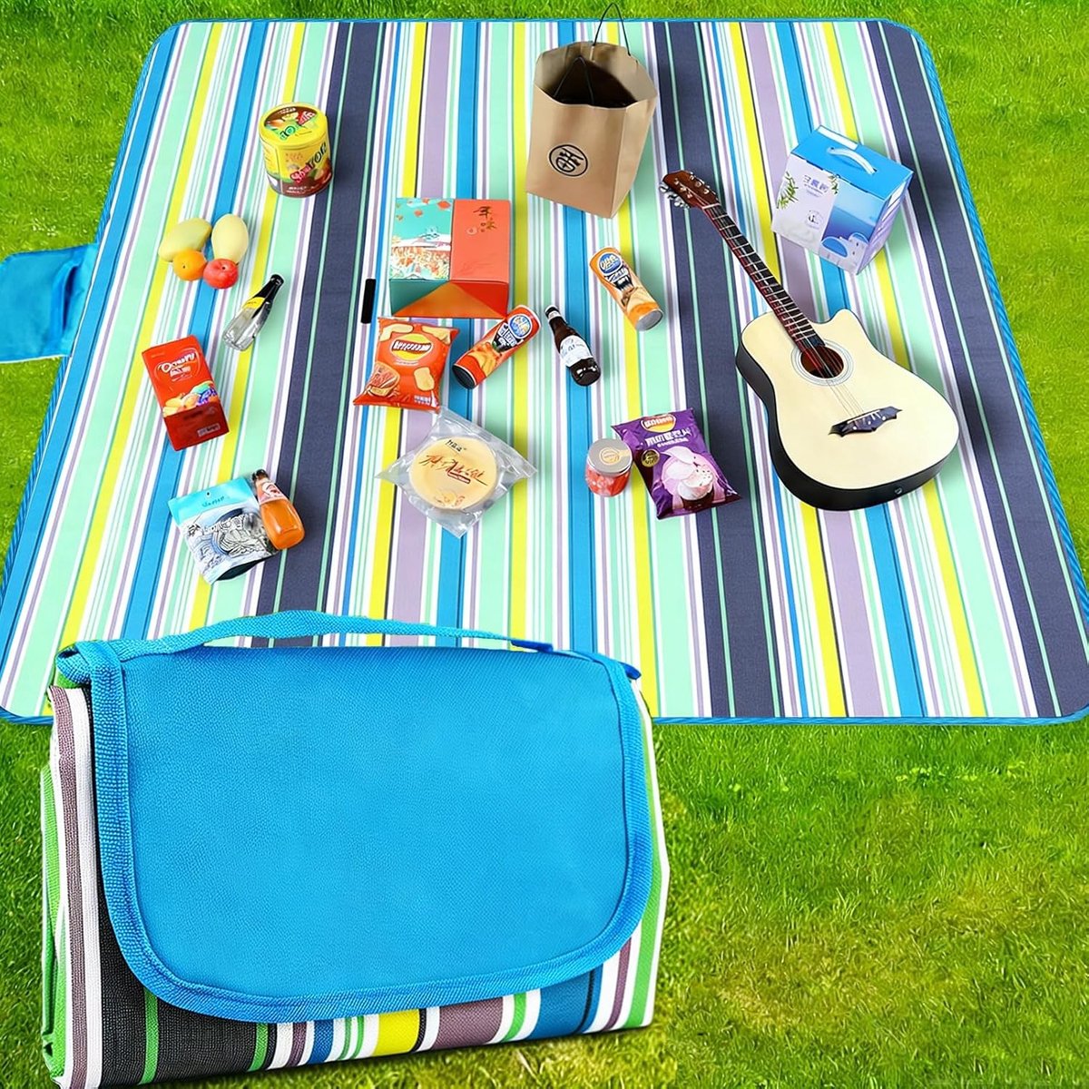 Strandmat met rugleuning - Blauw - 200 x 150 cm - Waterdichte Picknickdeken met Antislip PVC-Achterkant - Voor Buitengebruik