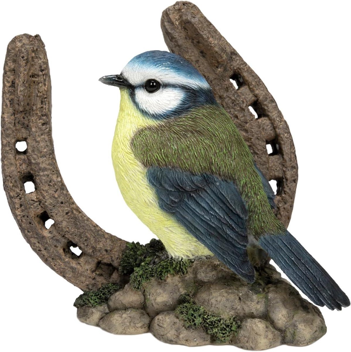 Vogel op hoefijzer - Tuindecoratie - Buitenversiering - Levensecht ontwerp - 12 cm - Multicolor