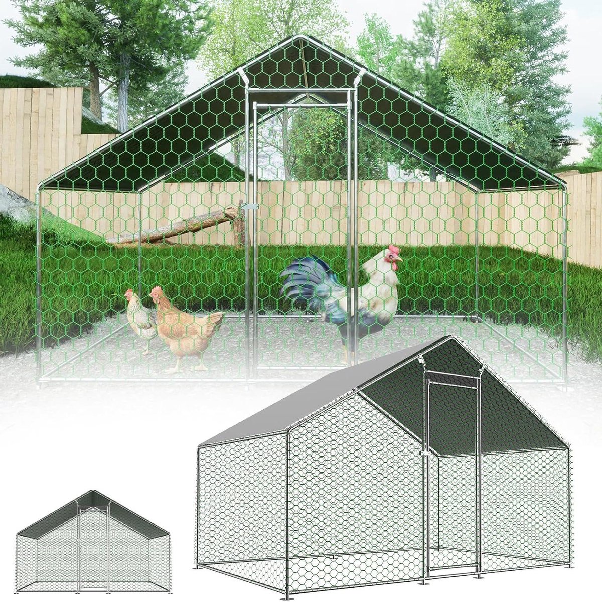 Kippenhok Buitenverblijf - Dierenverblijf Ren - Veilig Huisdieren - Robuuste Constructie - 3x2x2 Meter - Zilver