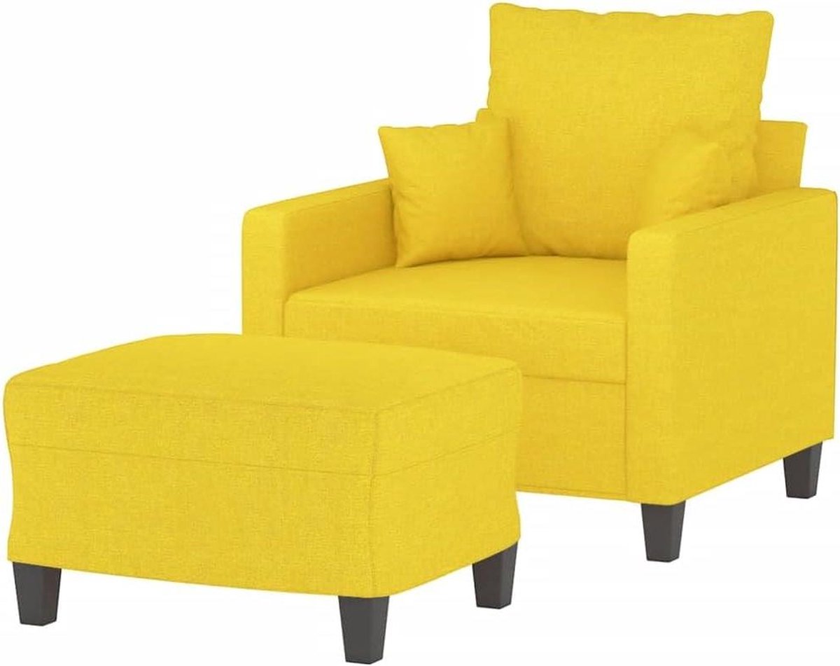 Fauteuil met voetenbank - Armstoel zetel - Ontspannen lezen - Dikke gevoerde kussens - 60 cm - Lichtgeel