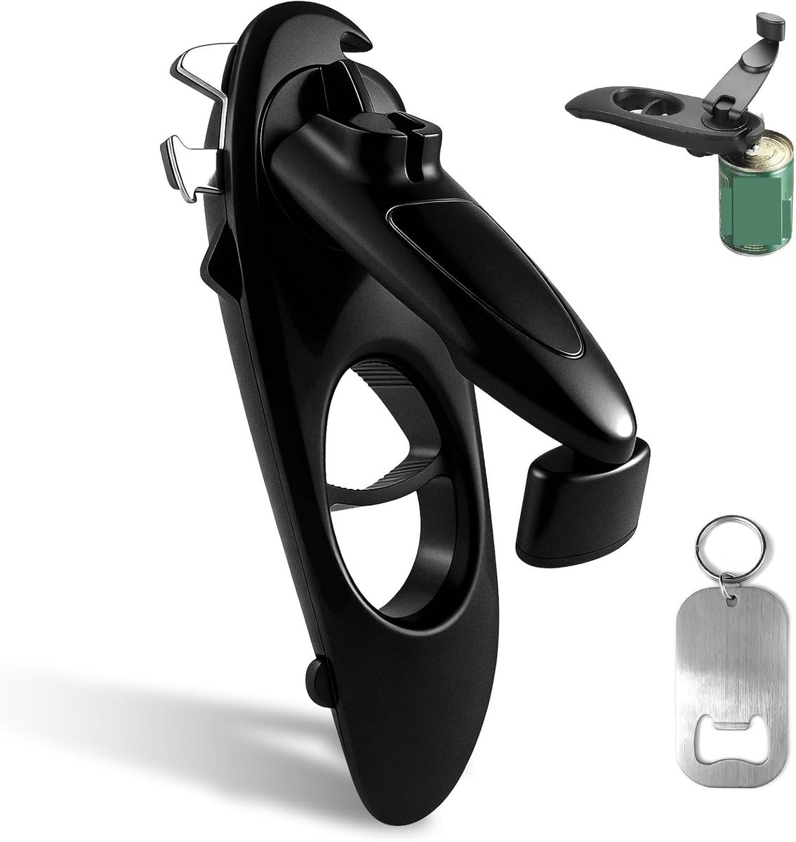 Handmatige Blikopener - Zwart - 18,5 x 6,5 x 5,5 cm - Multifunctionele 8-in-1 Blikopener met Bierflesopener - Voor Thuis en Buiten