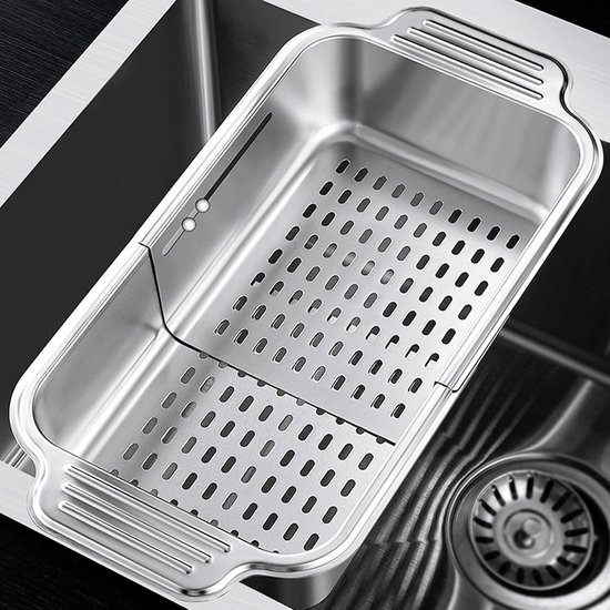 Uitschuifbare Vergiet - Gootsteen Zeef - Groente Fruit Wassen - Verstelbaar Telescoopmechanisme - 37.5 cm Lengte - Zilver — afbeelding 5