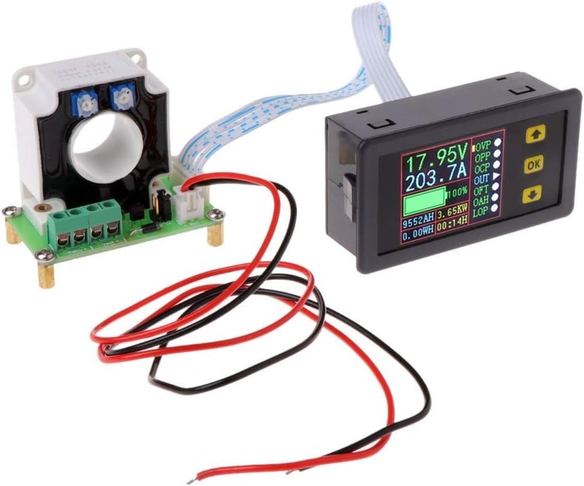 Batterijtester - Zwart - 79 x 43 x 52 mm - Digitale Multimeter met LCD en Hall Sensor - Voor 12V-80V DC Systemen
