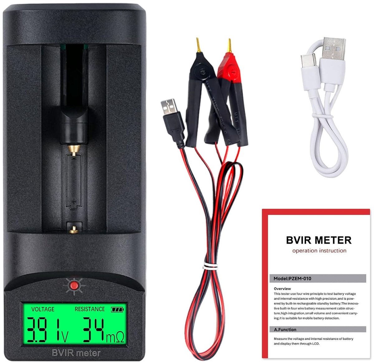 Batterijtester - Grijs - 0,5-99,9 V - Interne Weerstandsmeter met LCD en Oplaadbare Batterij - Voor Diverse Batterijtypes