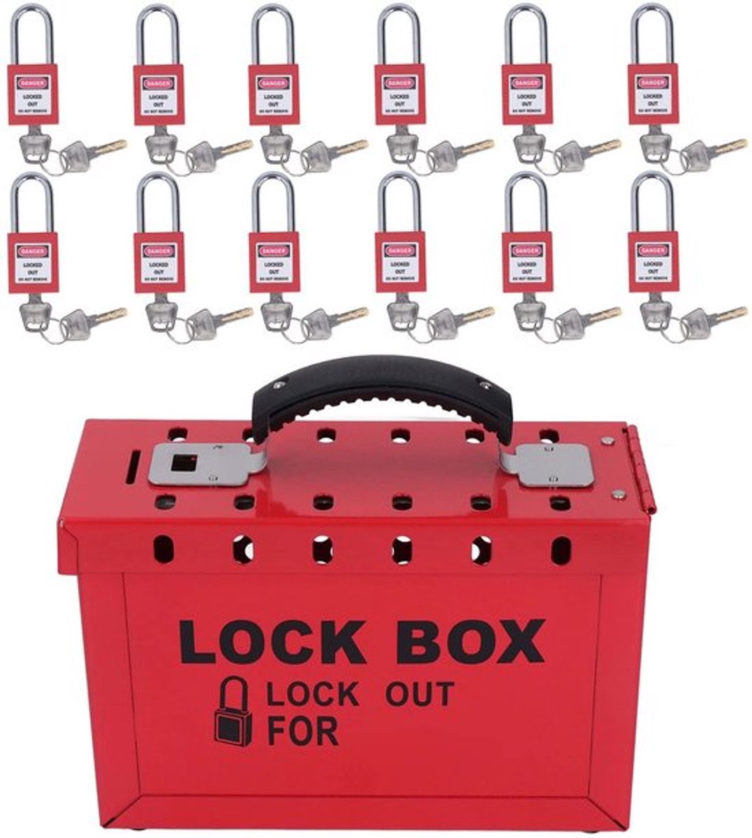 Lockout Box Draagbaar - Lockout Tagout Set - Hangslot Set 12 Stuks - Sleutels 24 Stuks - Versterkt Nylon - Schokbestendig - Veiligheidsbox