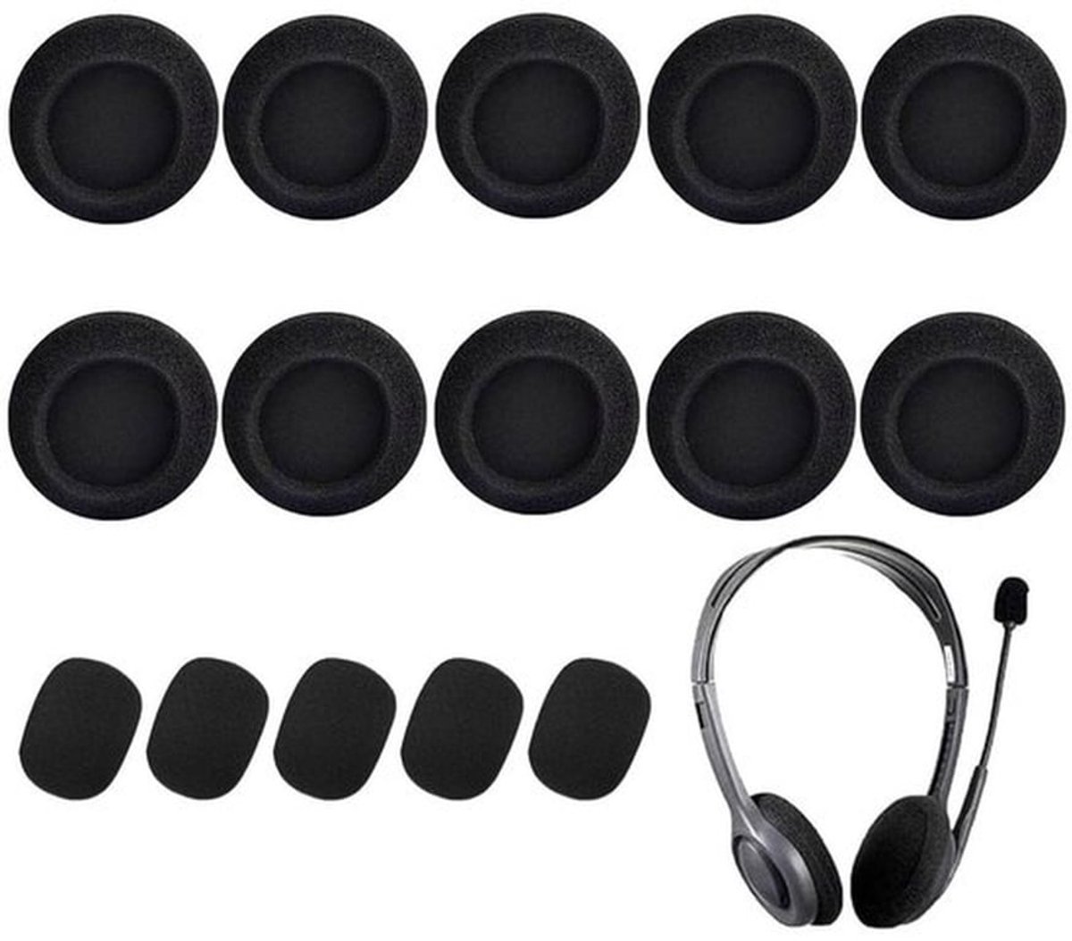 Hoofdtelefoonhoezen - Vervangende koptelefoonpads - Wasbaar en rekbaar - Zwart - Microfoonschuimhoezen - Geschikt voor kantoorheadsets -...