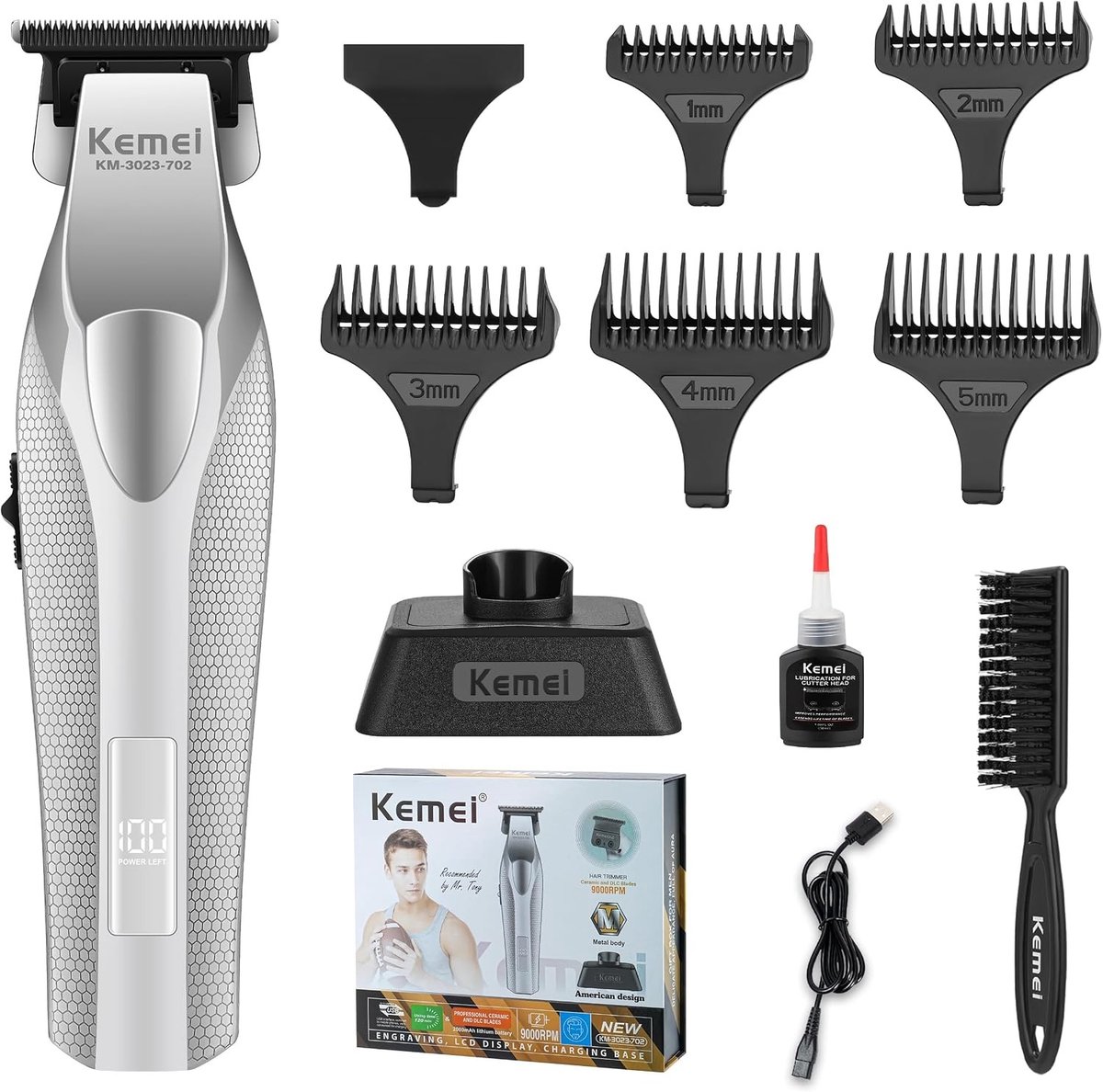Trimmer voor mannen - Zilver - Volledig metalen behuizing - Professionele haar- en baardtrimmer met LED-display - Voor precisie en langdurig gebruik