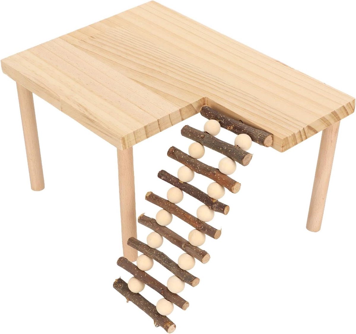 Hamster Speelplatform - Houten Klimrek - Knaagdier Verrijking - Draaibare Hoek - 29 x 20 x 15.5 cm - Bruin