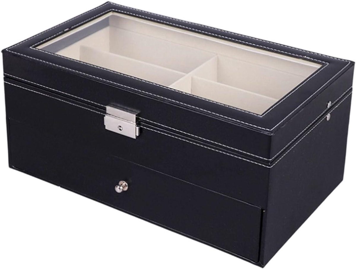 Brillen Organizer - Opbergdoos Zonnebril - Collectie Opbergen - Afsluitbaar Met Slot - 12 Sleuven - Zwart