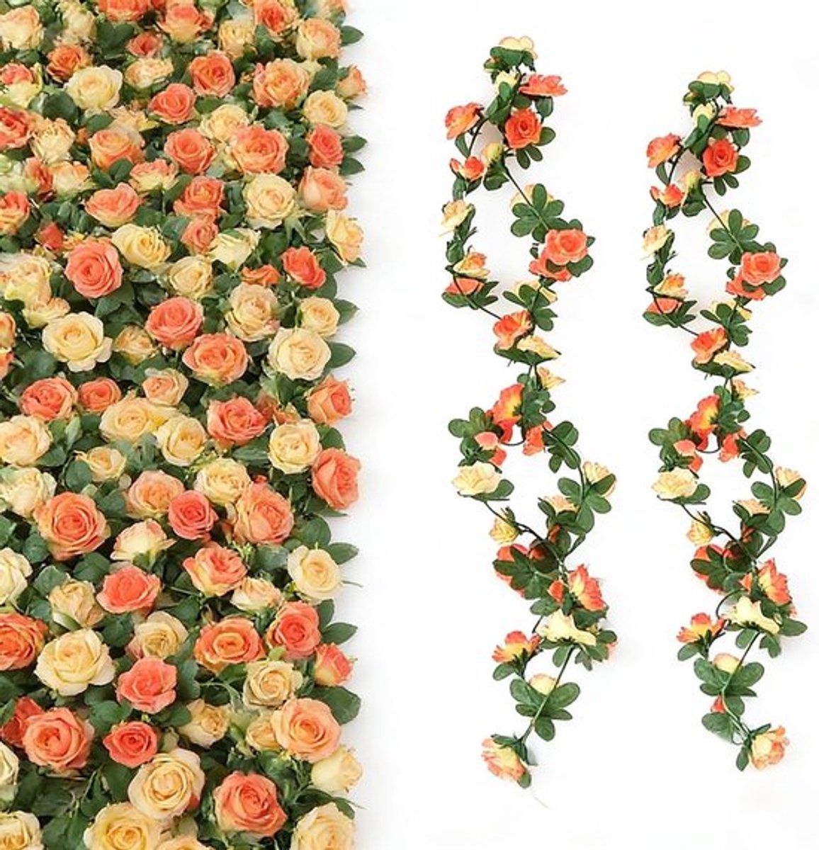 SnelShoppen - 2 Stuks 250 cm Kunstmatige Zijden Rozen Slingers - Wijnstokken Opknoping - Nep Bloemen Slinger voor Bruiloft, Ceremonie, Muurdecoratie,
