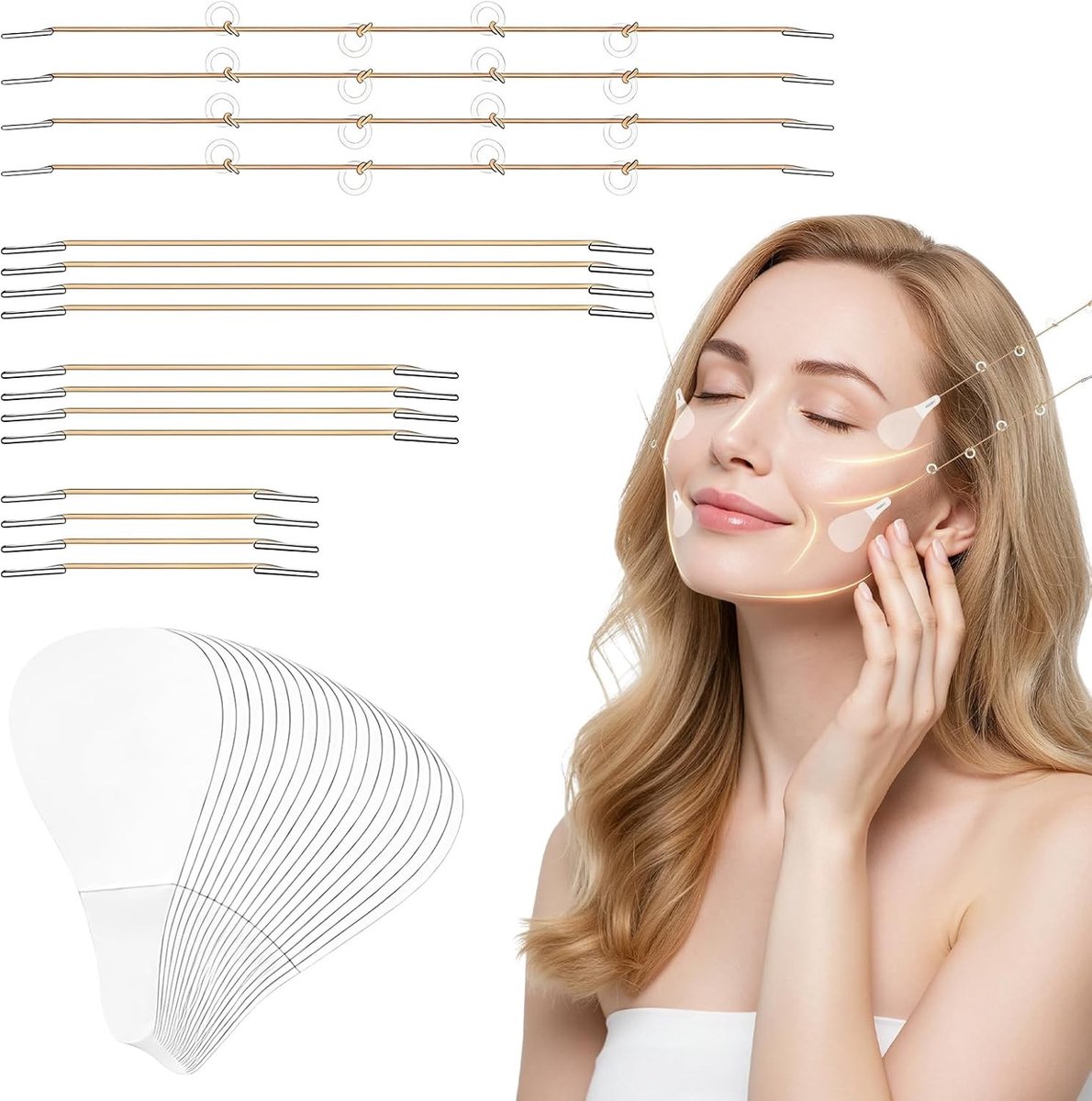 Onzichtbare Facelifting Tape-set met 80 pleisters en 4 trekkoorden voor directe gezichtslifting, nek- en ooglift, ideaal make-up hulpmiddel voor een jeugdige uitstraling
