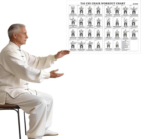Tai Chi Stoel Workout Poster - Zittende Oefeningen Kaart - Thuis Fitness - Groot Lettertype - 30 x 45 cm — afbeelding 5