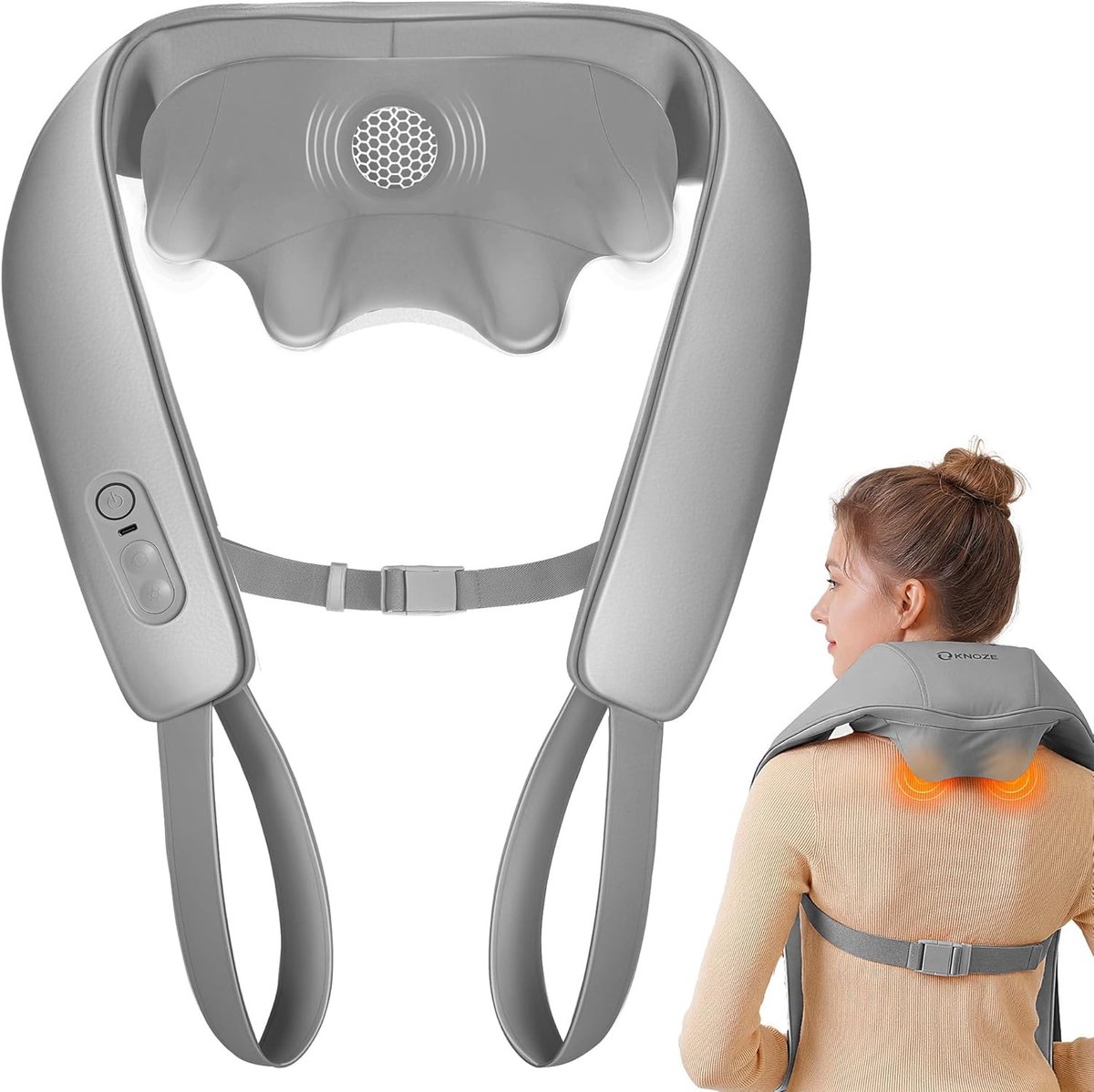 Nekmassageapparaat - Grijs - Draadloos - 4D Shiatsu met Warme Grafietverwarming - Voor Nek, Schouder en Rug