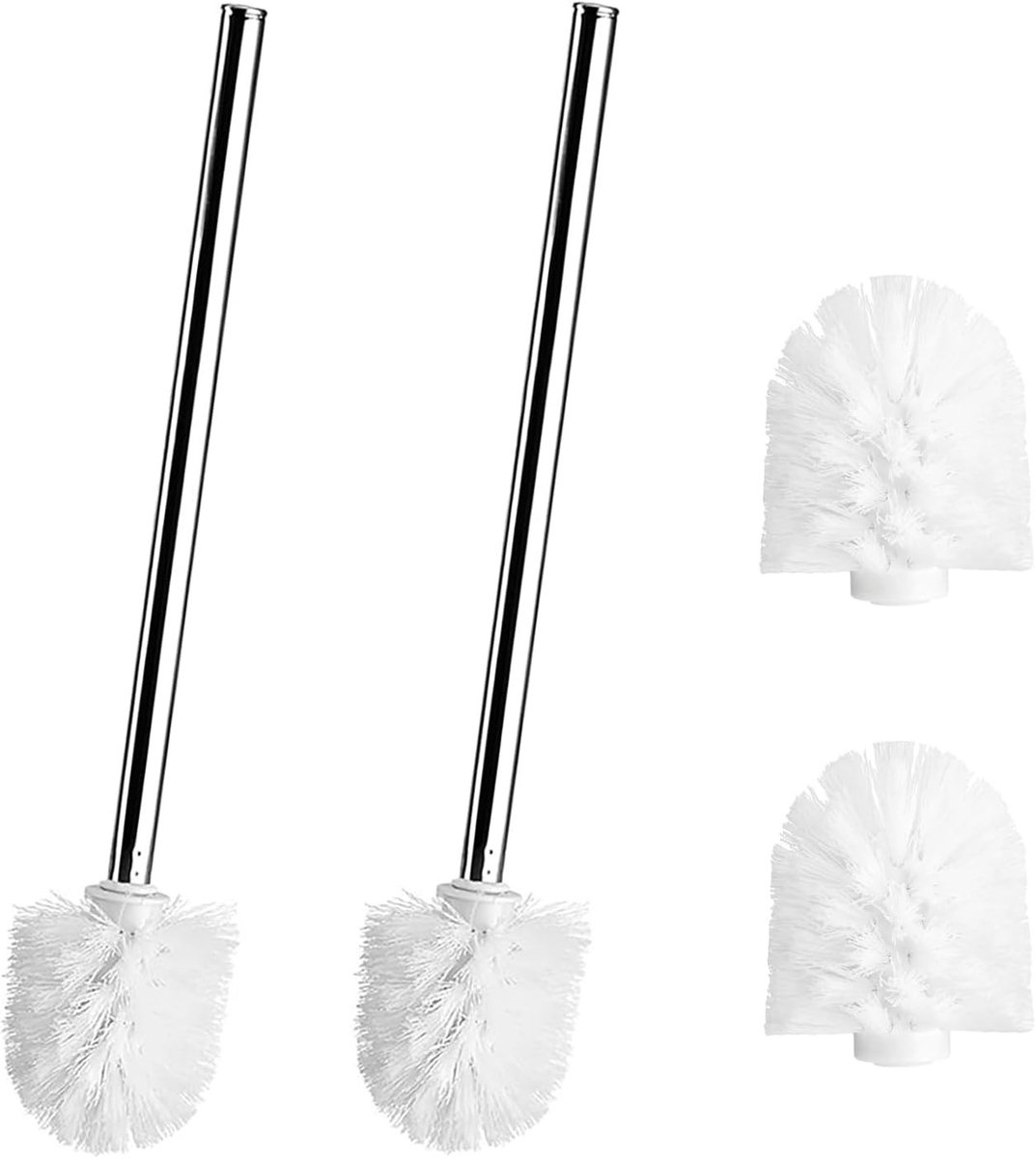 Toiletborstelset - Wit - 8,5 x 37 cm - Roestvrijstalen Handgrepen met Vervangbare Borstelkoppen - Voor Badkamerreiniging
