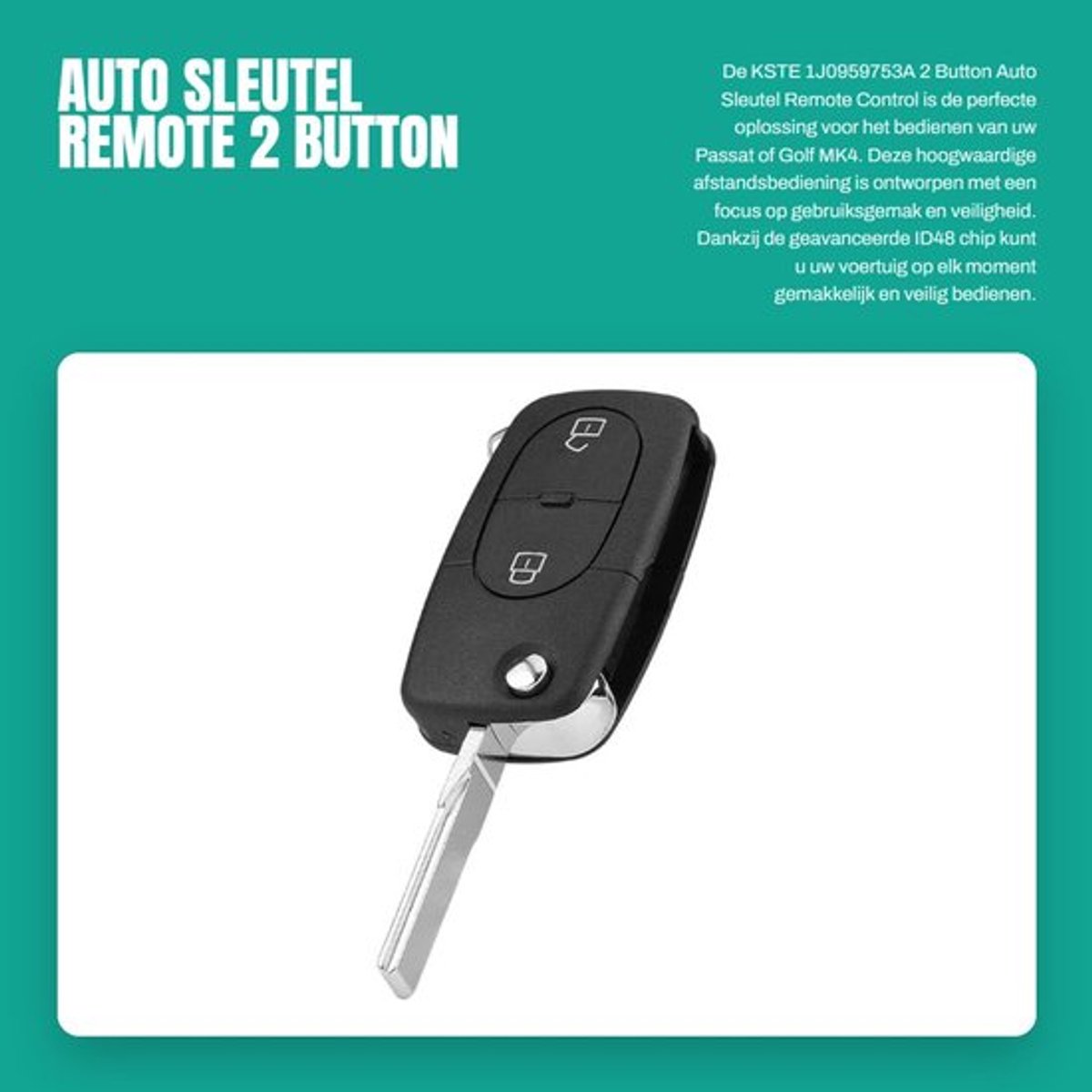 Autosleutel Met ID48 Chip - 2 Knoppen - Zender 434 Mhz - Hoogwaardige Kunststof - Geschikt Voor Passat/Golf MK4 - Elegant Design - Sleutel