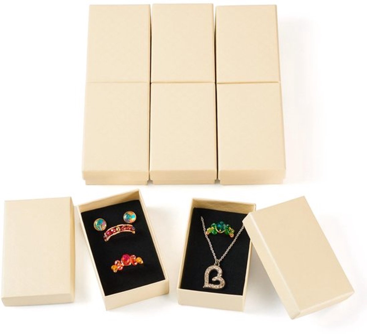Sieraden Doos 12 Stuks - Rechthoekige Juwelendoos - Kraftpapier - Rhombus Print - Spons Binnenkant - Voor Oorbellen/Ringen/Kettingen