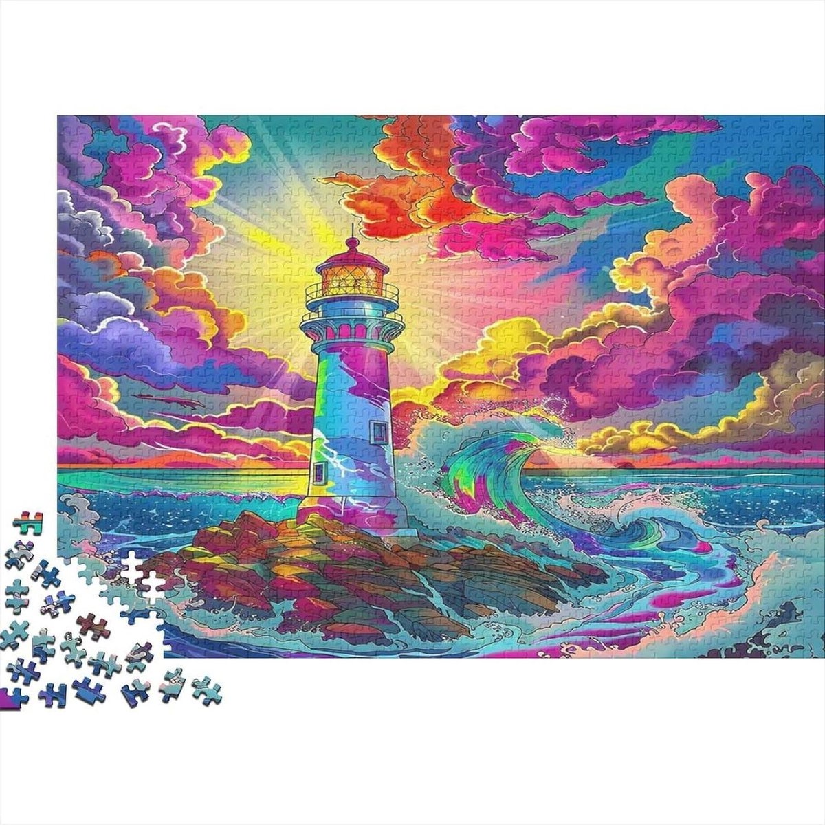 Landschapspuzzel Vuurtoren - Puzzel Volwassenen - Geestelijke Training - 1000 Stukjes - 70 x 50 cm - Kleurrijk