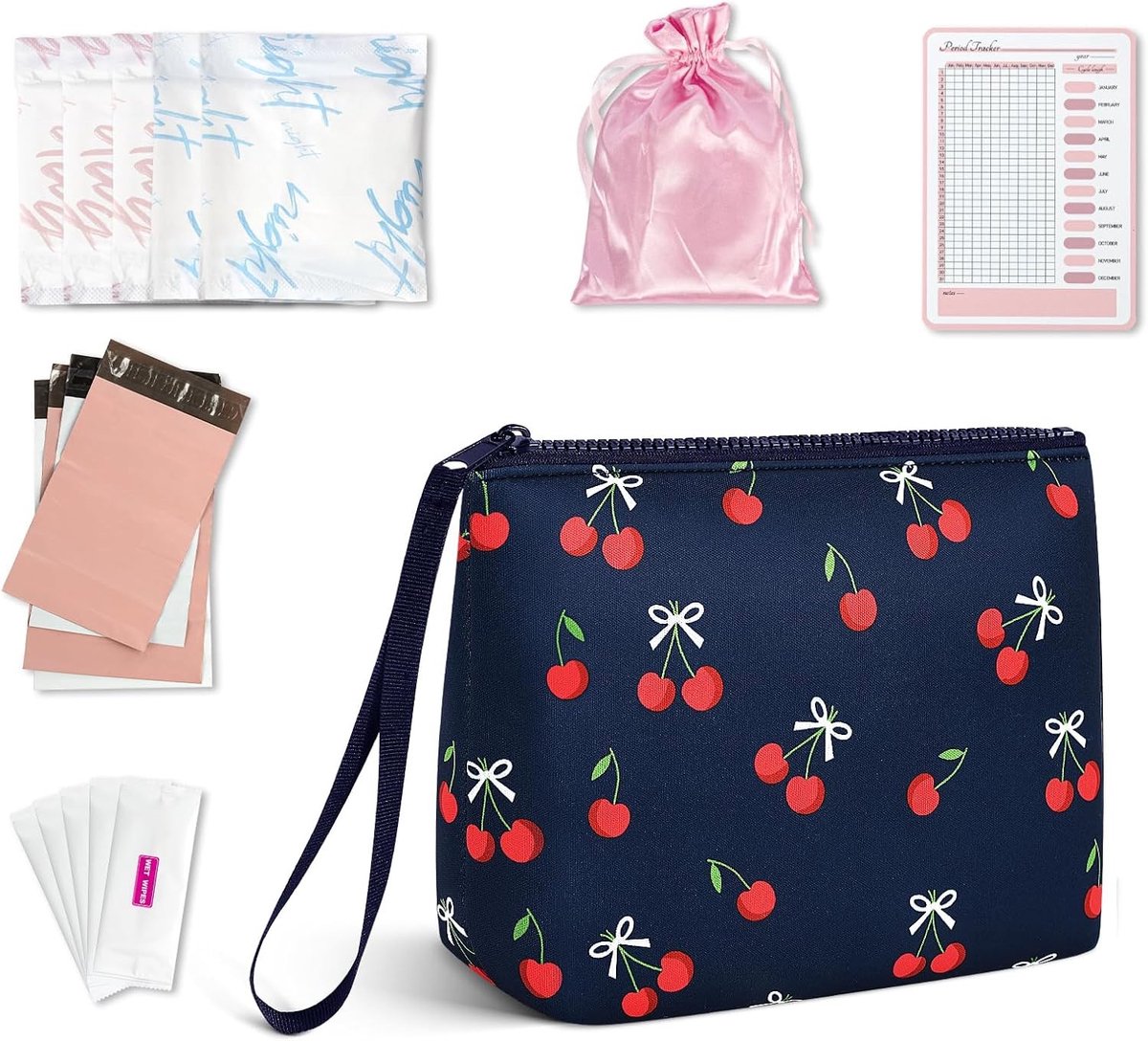 Menstruatie Tas - Kersen - 21,5 x 8,7 x 15 cm - Neopreen Hygiënetas voor Tieners