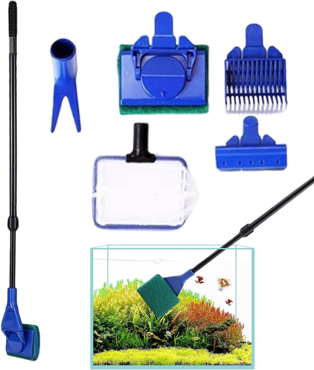 Aquarium Schoonmaakset - Reinigingskit Planten - Aquarium Onderhoud - Telescopische Steel - 80 cm - Zwart