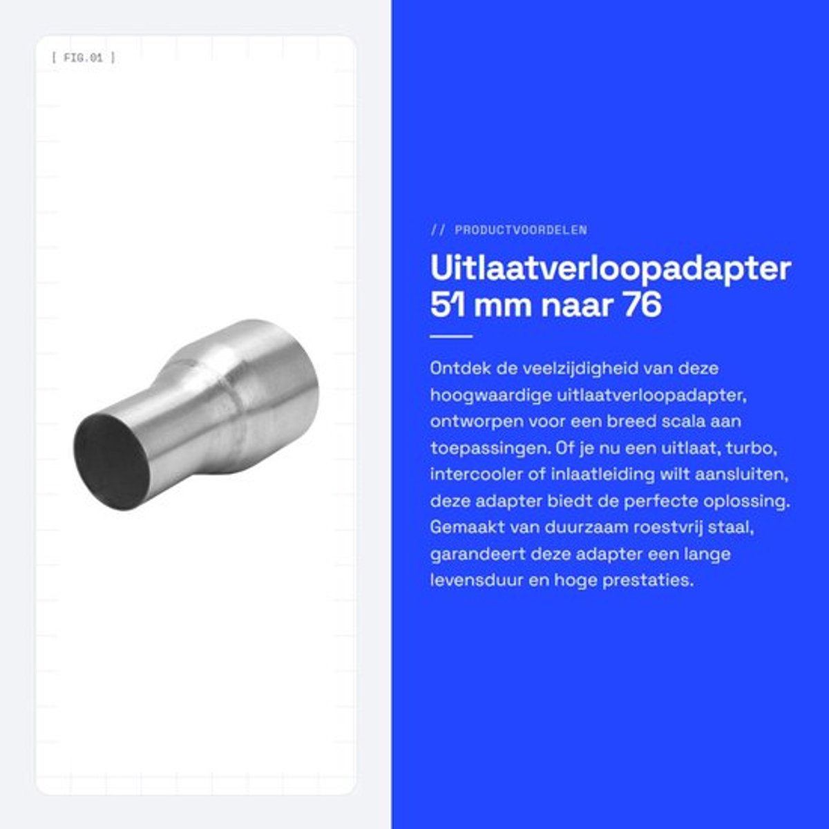 Uitlaatverloopadapter - 51 mm naar 76 mm - Roestvrijstalen Reductiepijp - Duurzaam en sterk - Universele pasvorm - Geschikt voor uitlaat-...
