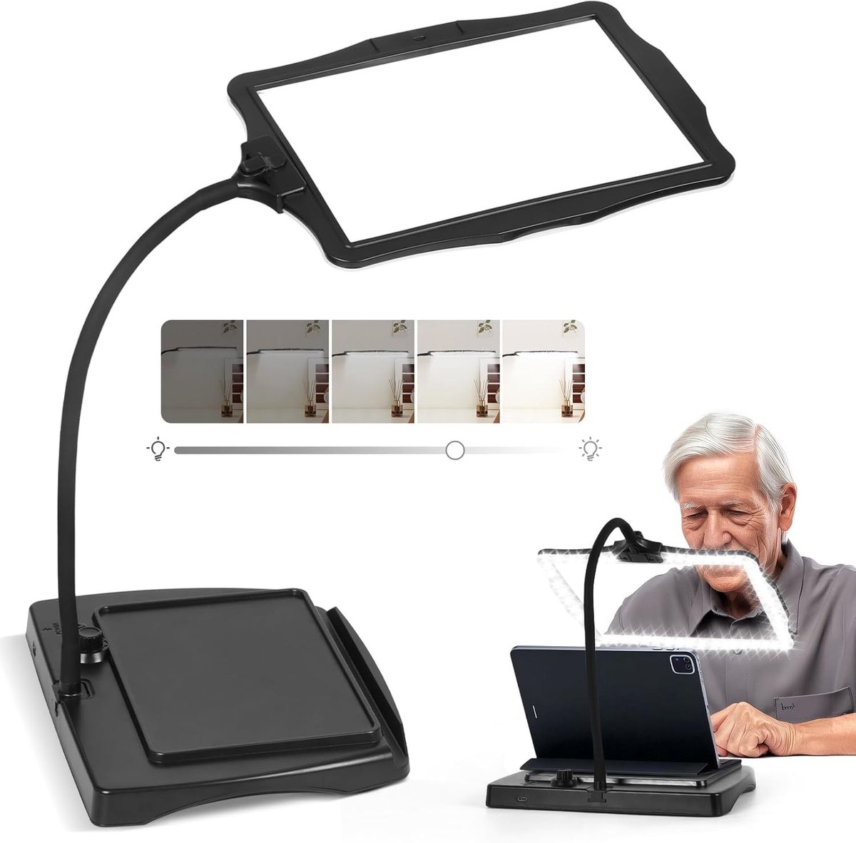 Oplaadbaar Vergrootglas met Standaard - Zwart - Vergroting 8x - Met LED Verlichting - Voor Senioren en Hobbyisten
