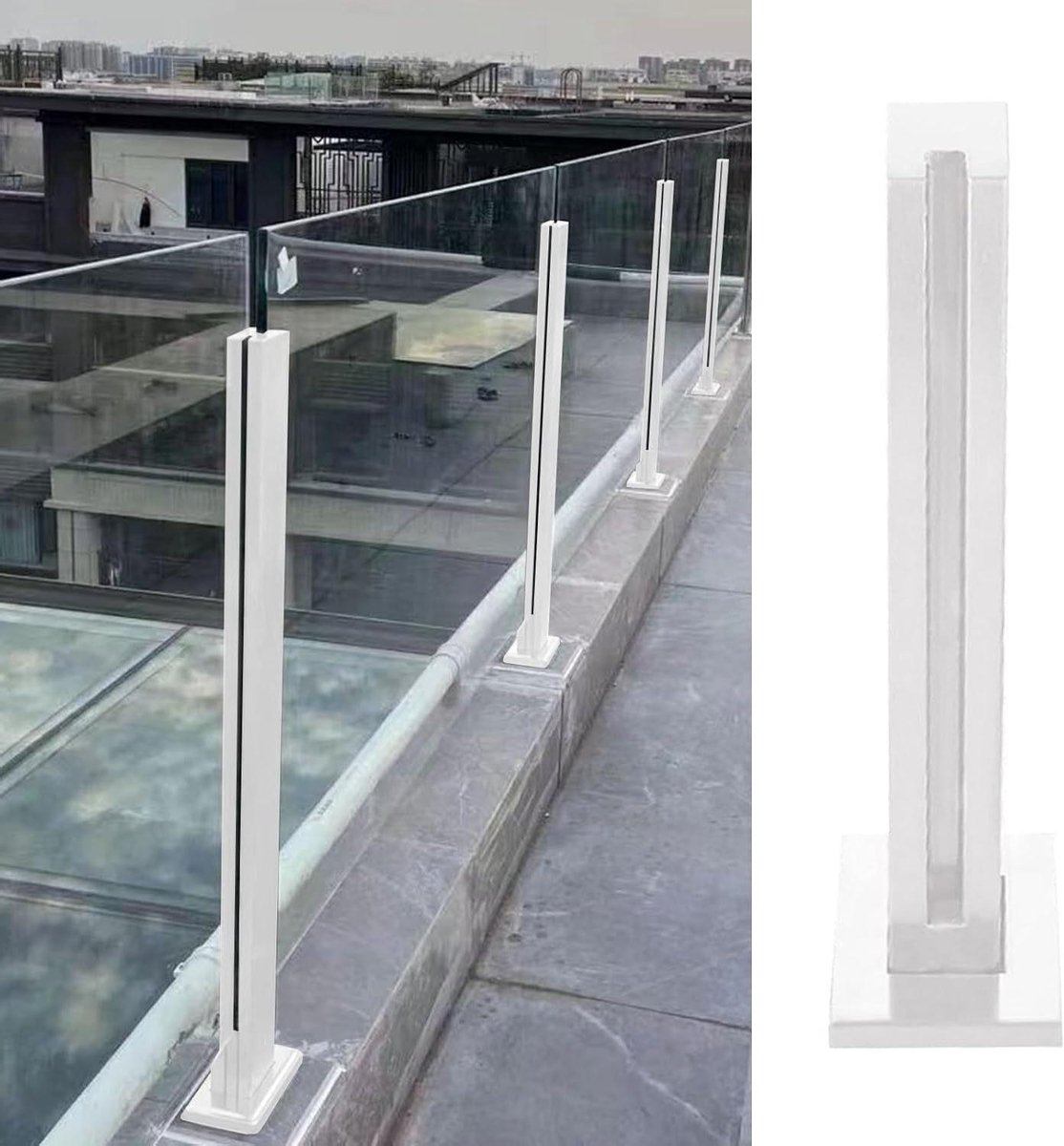 Glazen Leuning - Balustrade Paal - Terras Afscheiding - Roestvrij Staal - 60-150 cm Hoog - Wit