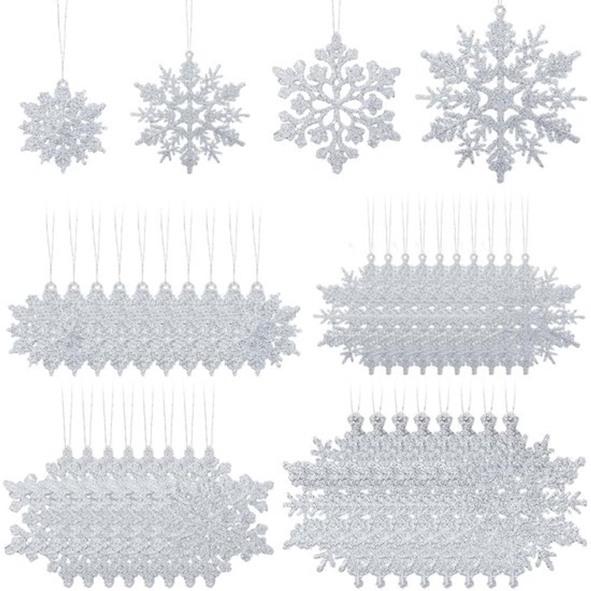 36 Stuks Zilveren Sneeuwvlok Ornamenten voor Kerstdecoratie