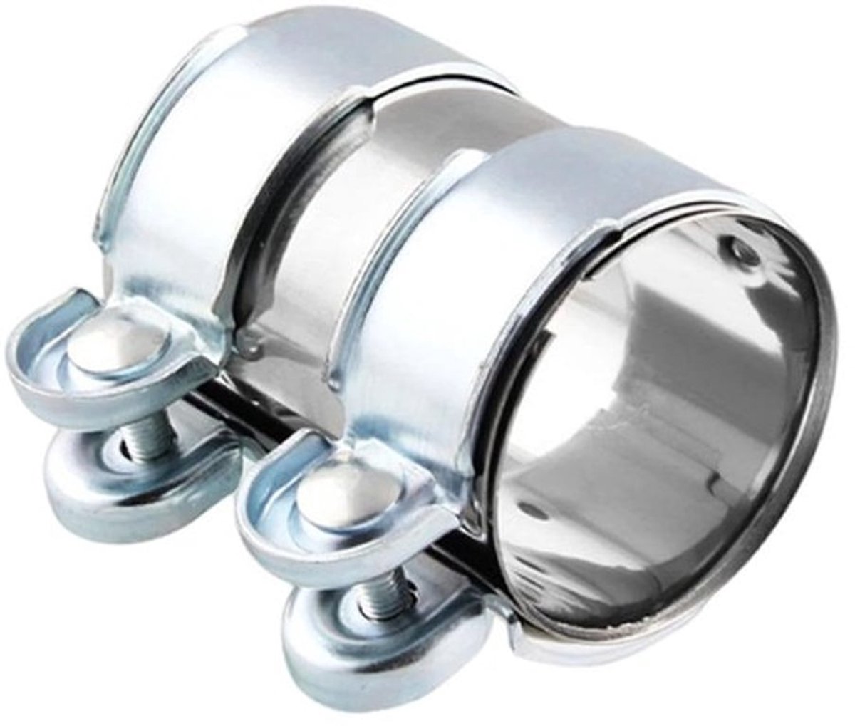 Uitlaatklem, 50 mm, buisverbinder, uitlaatklemmen, met dubbele uitlaatpijpklem, roestvrij staal, krommerklem, reparatieklem, verbinding (Ø 51 mm / L: 95 mm)
