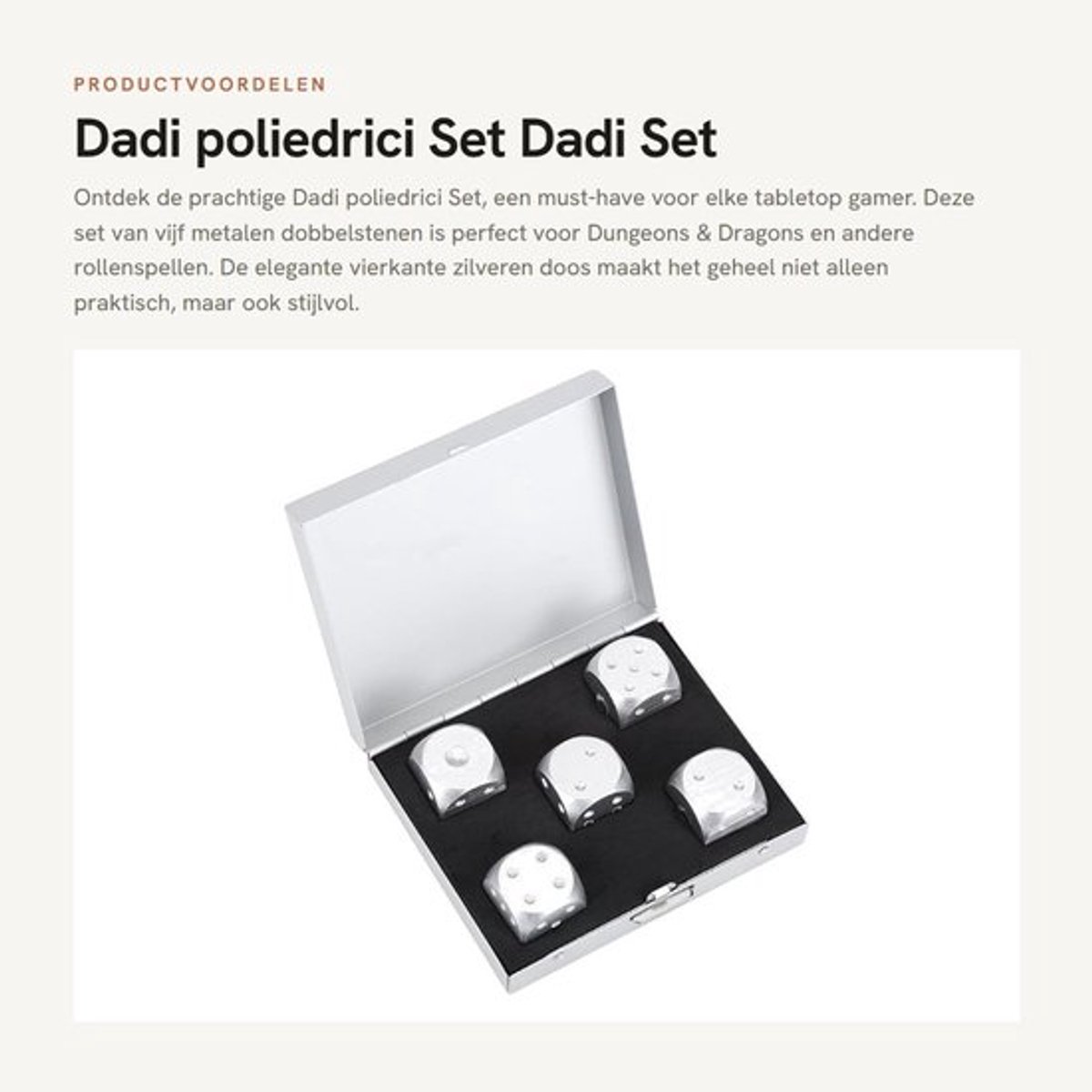 Dadi Set - 5 Stuks - Poliedrische Dadi - Spelaccessoires - Vierkante Zilveren Doos - Unisex - Dobbelstenen