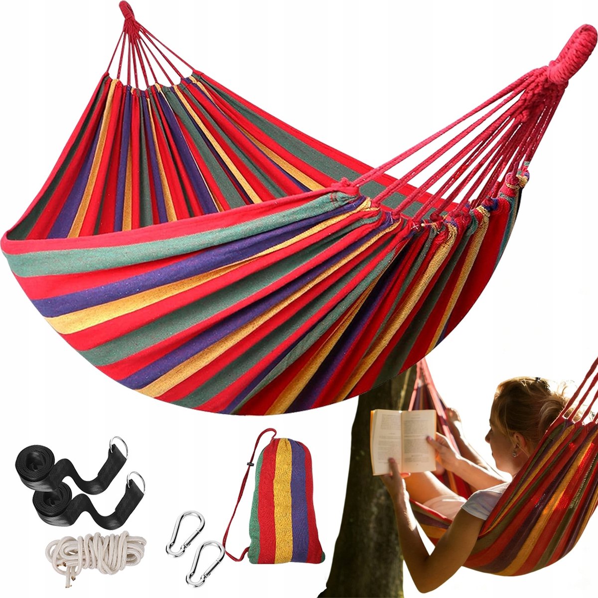 XXL tweepersoons katoenen hangmat - sterk en comfortabel - 270 cm