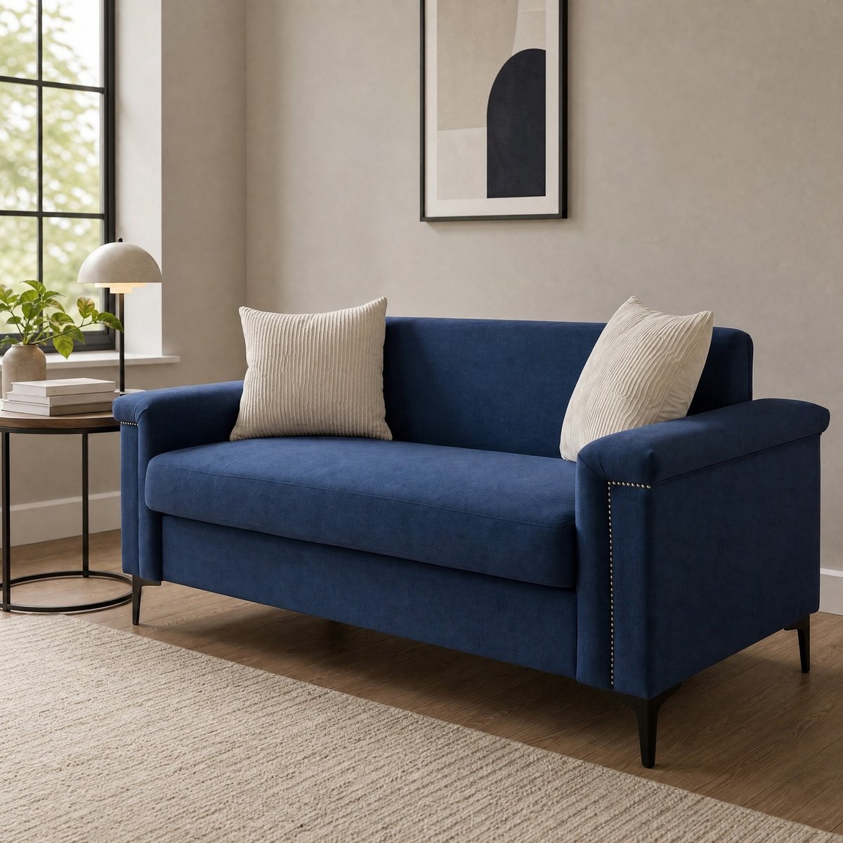 COVREO Zitbank 172 x 73,5 x 81,5 cm blauw, linnenlook, 2-zits