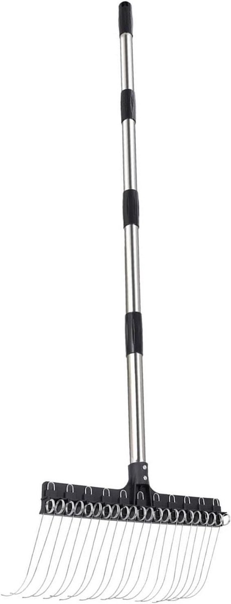 Tuinhark met Lange Steel - Bladhark Gazonhark - Tuinonderhoud Opruimen - Verstelbare Breedte - 90-160 cm - Metaal