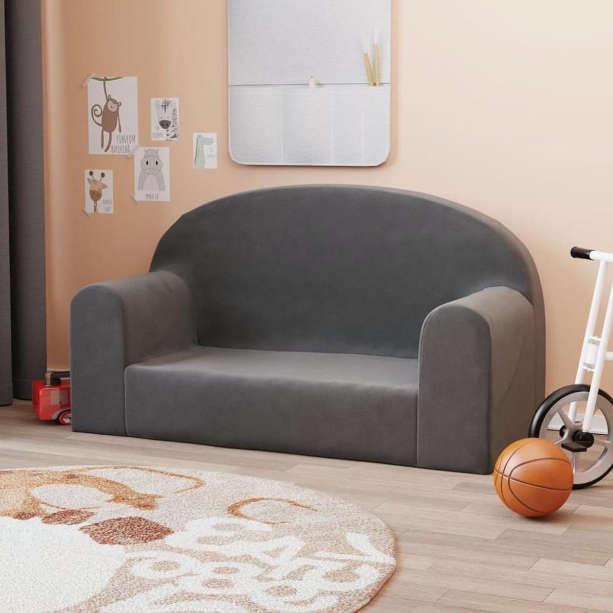 Kinderbank 2-zits - Mini sofa leesbank - Kinderkamer inrichten - Zacht pluche materiaal - 84 x 34 x 45 cm