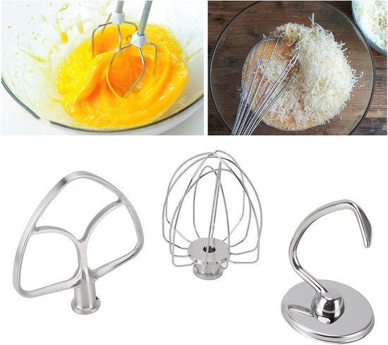 3-delige opzetset voor blenders met roestvrijstalen menger, kneedhaak en draadbezem, keukenaccessoires voor optimale bereiding — afbeelding 5