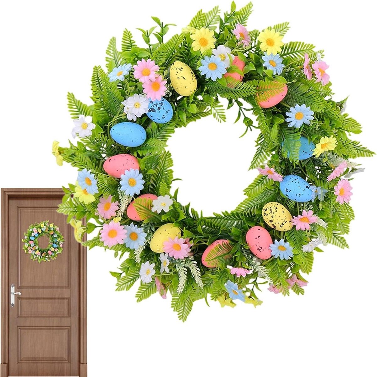 Paaskrans Decoratie - Lente Krans - Voordeur Versieren - Realistisch Bloem Design - 42 cm Diameter - Multicolor