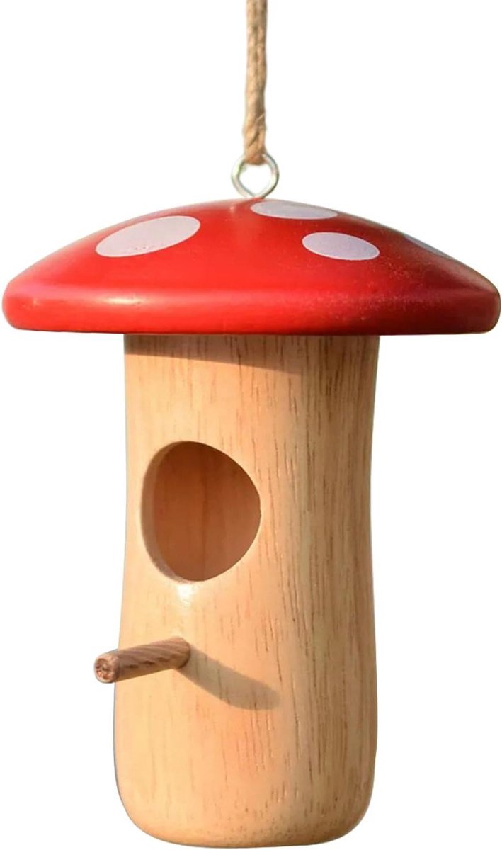 Vogelhuisje Paddenstoel - Nestkast Hout - Tuindecoratie Vogels - Charmant Cottage Design - 13x10x10 cm - Rood