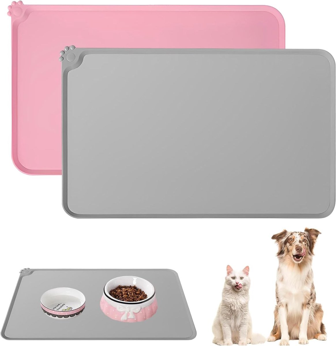 Set van 2 Antislip Silicone Voer Matten voor Honden en Katten, 48 x 30 cm, Eet- en Waterbak Matten, Gemakkelijk Schoon te Maken