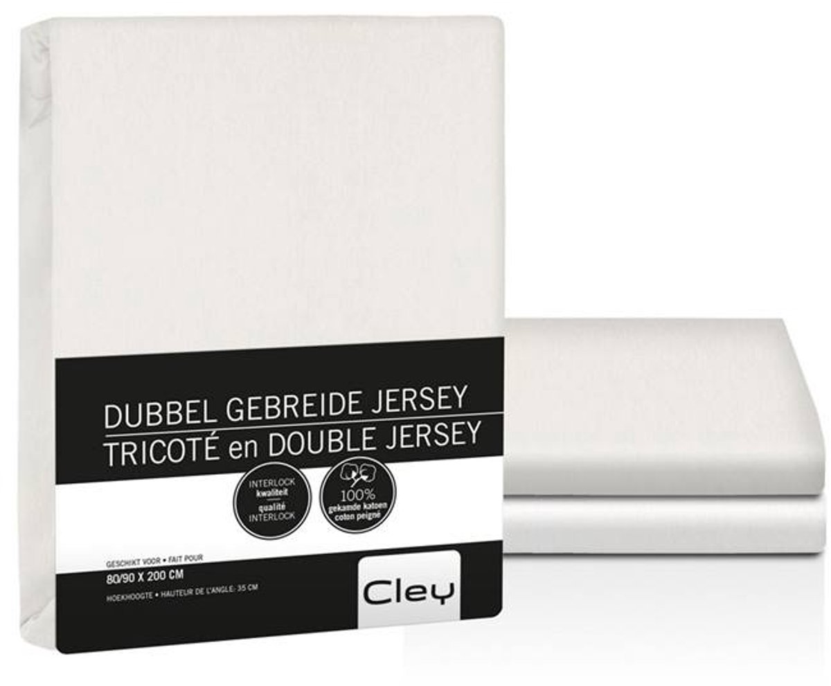 Cley Dubbel Jersey Hoeslaken - Wit - 180x200 cm