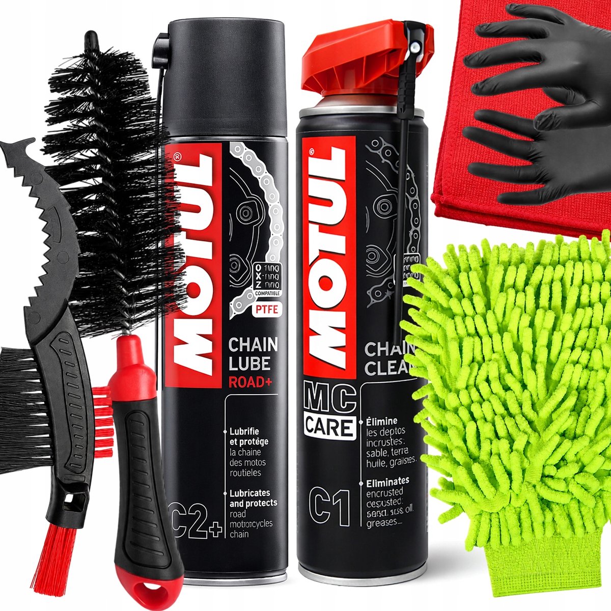 Motul Kettingreiniger & Smeermiddel met Borstels en Microvezeldoek