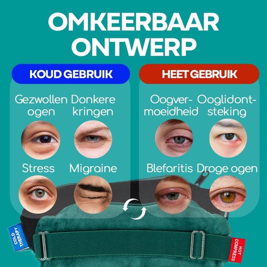 Verwarmd Oogmasker - Koud Kompres Geltherapie - Oogverzorging - Dubbele Therapie - 21 cm breed - Zwart — afbeelding 4