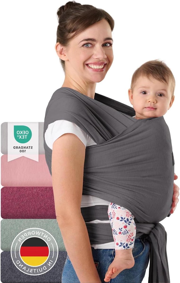 Draagdoek Baby - Omslagdoek Newborn - Baby Dragen - OEKO-TEX Gecertificeerd - 5.10 meter - Grijs