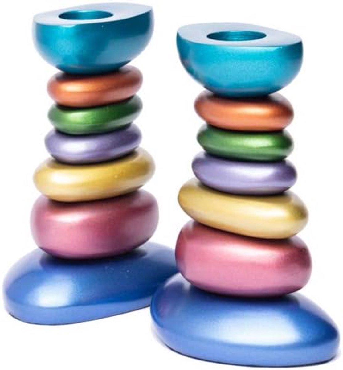 Kandelaars Set - Kaarshouders - Feestelijke Tafel - Gestapelde Steen Design - 102 cm x 132 cm - Multicolor