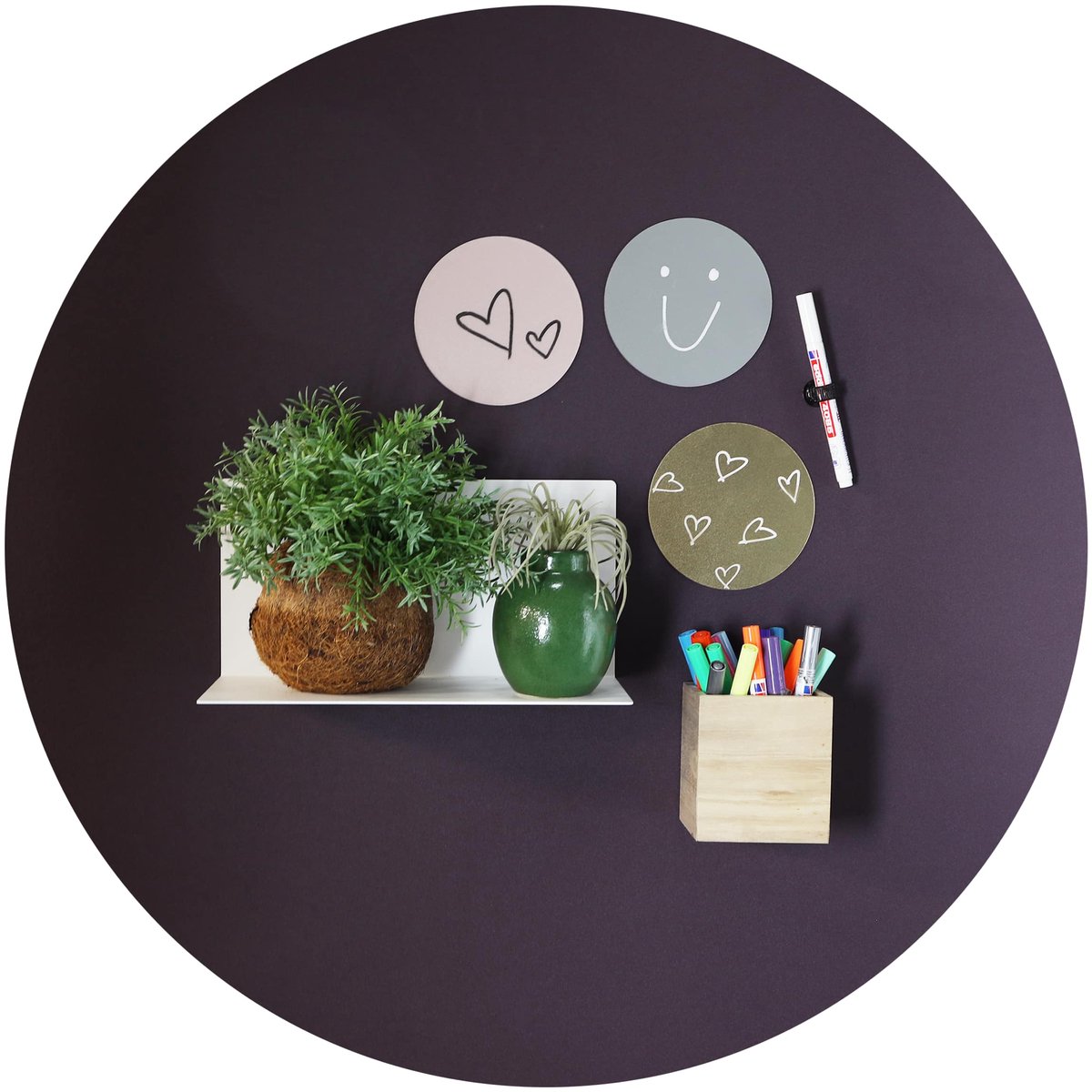 Design Magneetbord Rond - Aubergine - Rond - 80cm - Kamer26