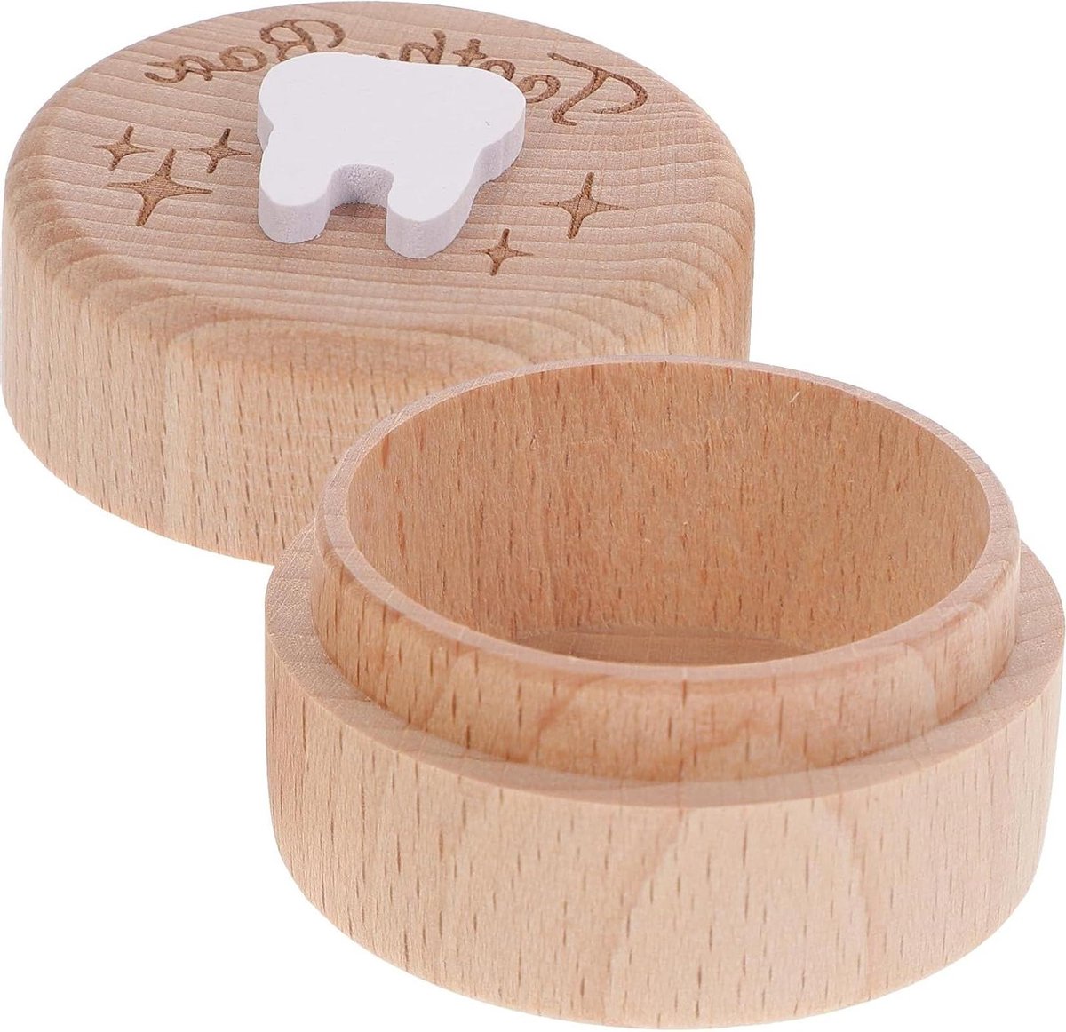 Houten Tandendoosje - Bewaardoosje Tandjes - Herinneringen Bewaren - Rond Ontwerp - 5 cm - Beige