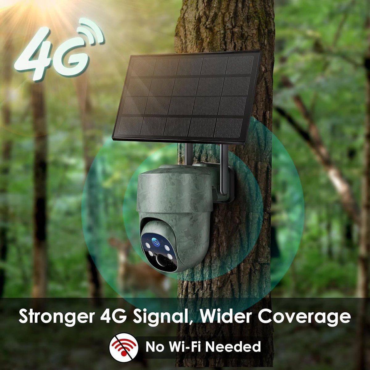 Wildcamera - Zwart - 355° Draaibaar - Zonne-energie en 4G LTE Mobiele Beveiligingscamera - Voor Buiten